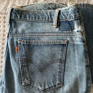 Vintage modified Levi’s 505 blue denim jeans